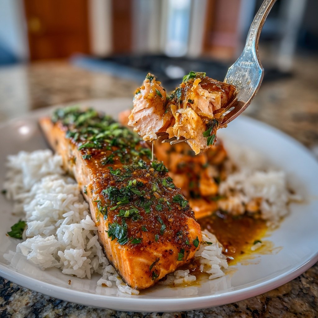 Baked Honey Garlic Salmon With Rice