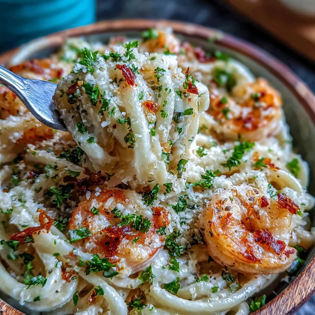 Shrimp Pasta With Garlic Cream Sauce