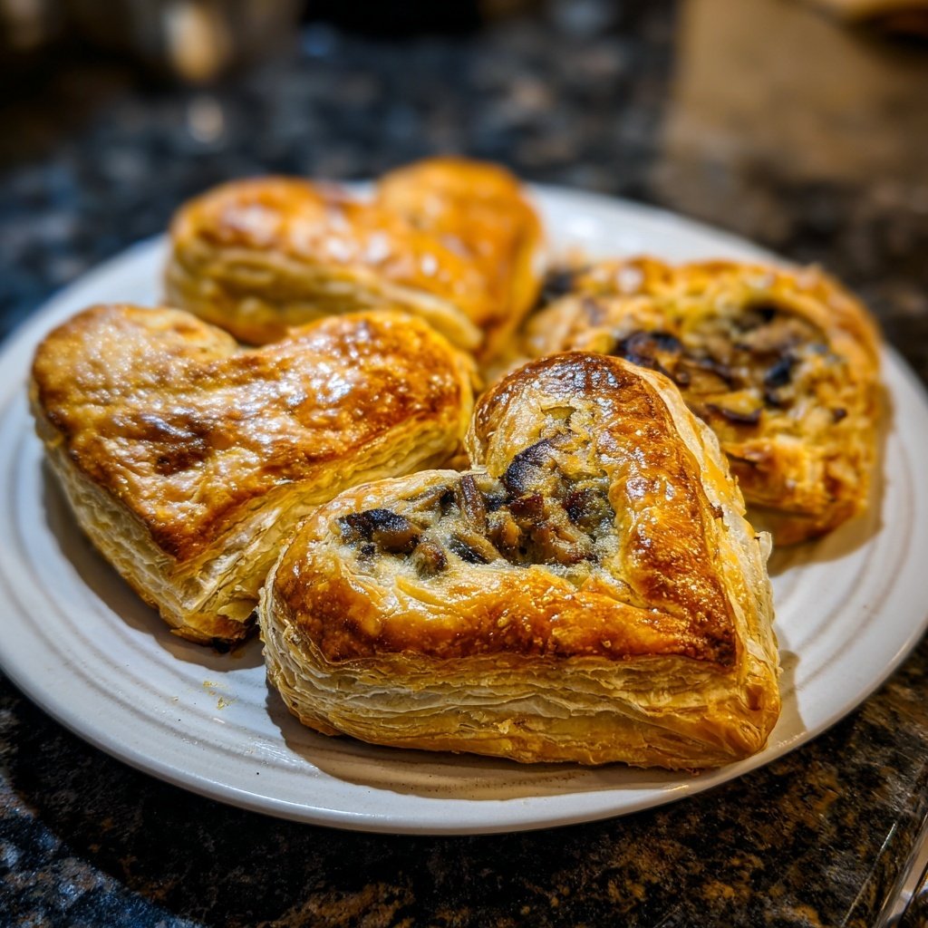 Puff Pastry Hearts with Mushroom Duxelles